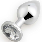 Серебристая анальная пробка с прозрачным кристаллом Runyu Rosebud Butt Plug Medium, 39820