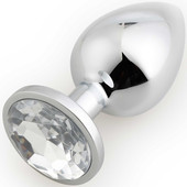 Серебристая анальная пробка с прозрачным кристаллом Runyu Rosebud Butt Plug Large, 39826